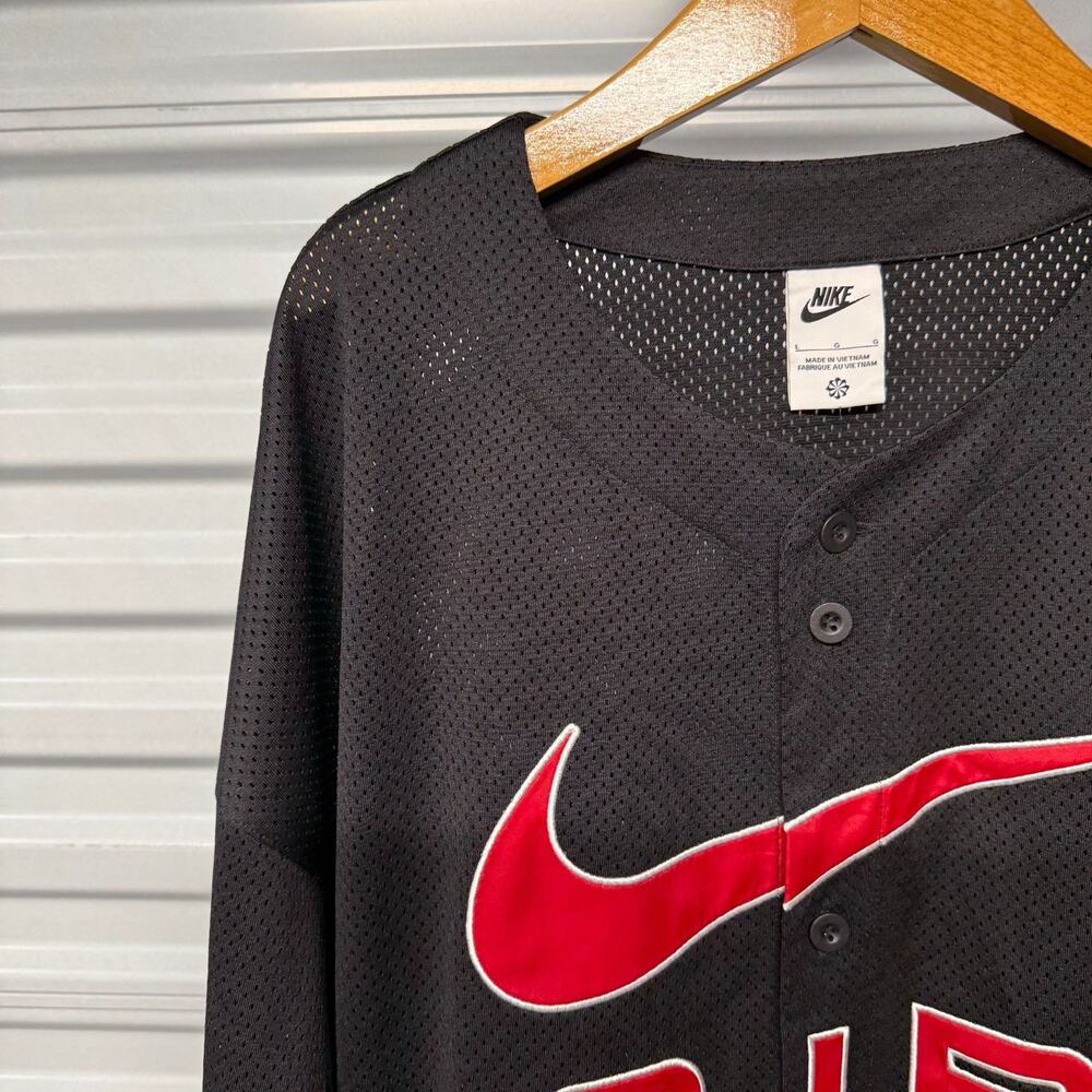 Nike Air Button Up Baseball Jersey Black Red Swoosh FN2148-010 Men's Large NWT - Picture 2 of 15